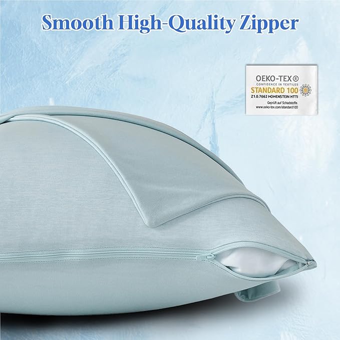 CHOSHOME Cooling Pillow Cases Zipper Pillow Covers Q-Max > 0.45 Zippered Pillowcases for Hot Sleepers, Soft, Breathable, Skin-Friendly, 2 Pack (King, 20"x36", Ice Blue)