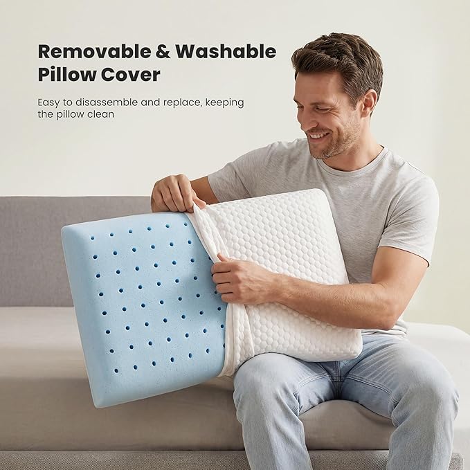 NEWBULIG Cooling Gel Memory Foam Pillow for Neck Pain Relief - Breathable Mesh with Washable Cover Standard Size Bed Pillows for Side & Back Sleepers, CertiPUR-US & Oeko-TEX Certified, 2 PCS, White