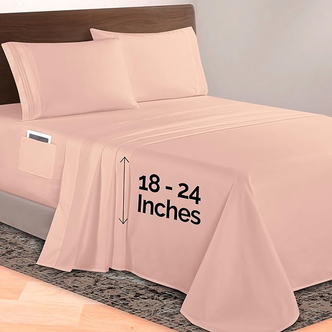 Elegant Comfort Luxurious 1500 Premium Hotel Quality Microfiber 4-Piece Sheet Set, 18-24 Inches Deep - Extra Deep Pocket Sheets - Ultra Soft 4PC Deep Pocket Sheets, California King, Blush