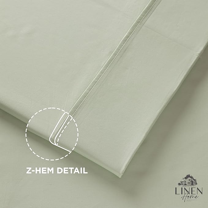 Linen Home 100% Cotton Percale Pillowcases King Size, Sage, 2 Pieces of Pillow Case, Crisp and Cool Strong Bed Linen, 20 inches X 40 inches