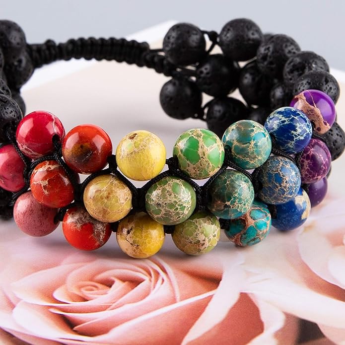 8mm Natural Lava Rock Stone Bracelets for Men, Healing Crystal Essential Oil Diffuser Beads Bracelet Chakra Yoga Energy Anxiety Gemstone Bracelet