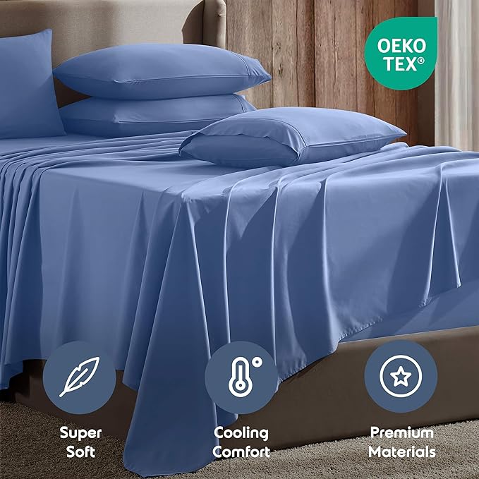 Nestl Extra Deep Twin XL Sheet Set - 4 Piece Breathable & Cooling Sheets - Hotel Luxury Bedding Set w/18-24 Inch Deep Pockets - Easy & Secure Fit - Super Soft, Wrinkle Free & Comfy - Calm Blue