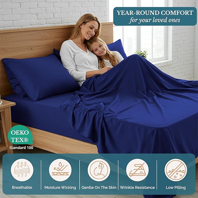 Casa Platino Twin Sheet Set, Pre-Washed Ultra Soft & Breathable, Brushed Microfiber Twin Sheets, Fade Resistant, Bed Set with Deep Pockets - Navy