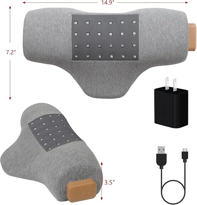 Portable Red Light Therapy Neck Pillow with Infrared, Cervical Spine Pain Relief for Joint Stiffness, Cordless for Home & Travel