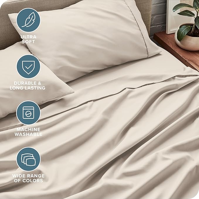 Bare Home Twin Sheet Set - 1800 Ultra-Soft Microfiber Twin Bed Sheets - Double Brushed - Deep Pockets - Easy Fit - 3 Piece Set - Bedding Sheets & Pillowcases (Twin, Wheat)