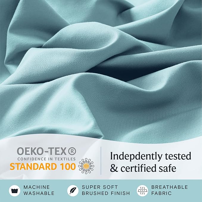 LuxClub 3 PC Sheet Bed Sheets Deep Pockets 18" Eco Friendly Wrinkle Free-Kids-Fitted Sheets Machine Washable Hotel Bedding Silky Soft - Aqua Twin XL