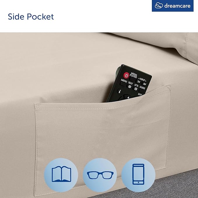 DREAMCARE King Size Sheets Set - 6 pcs Breathable Cooling Bed Sheets - up to 15" Deep Pocket King Sheet Set with Side Pockets - Extra Soft 100% Brushed Hypoallergenic Hotel Luxury Bedding - Beige