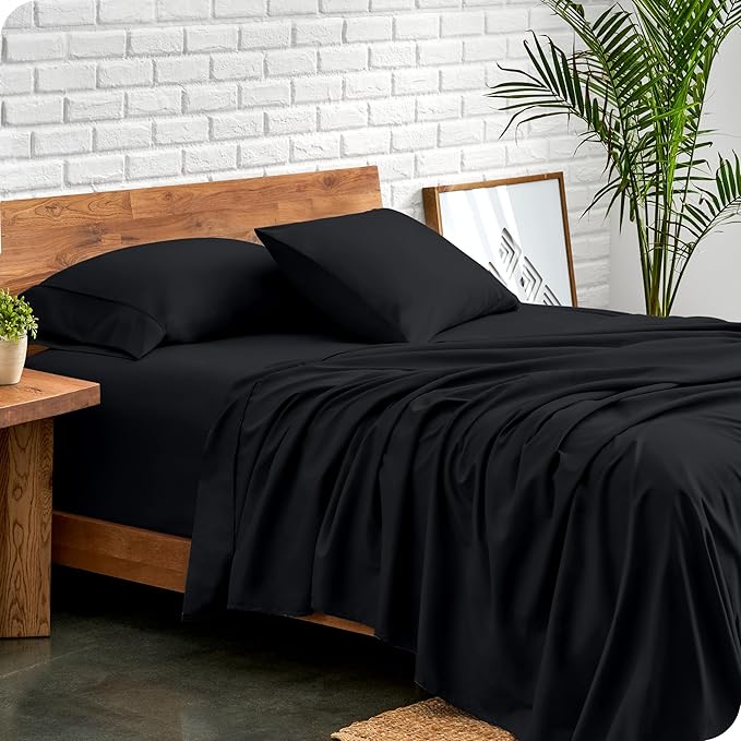 Bare Home Twin Sheet Set - 1800 Ultra-Soft Microfiber Twin Bed Sheets - Double Brushed - Deep Pockets - Easy Fit - 3 Piece Set - Bedding Sheets & Pillowcases (Twin, Black)