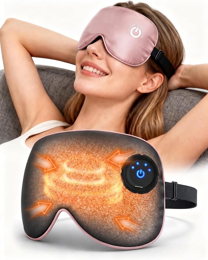 Heated Eye Mask for Dry Eyes (Pink) - USB Rechargeable Eye Warmer with 100% Pure Mulberry Silk, FSA- HSA Eligible, Eye Relief, Improved Sleep, 22 Momme Cordless Warm Compress for Beauty Sleep