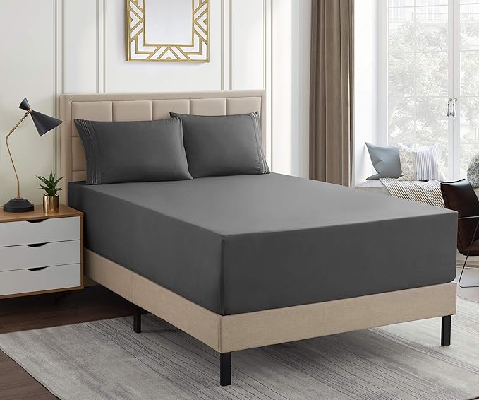 1500 Supreme Collection Extra Deep Pocket Sheets Set - Luxury Soft Bed Sheets, Wrinkle Free, Bedding, Over 40 Colors, 21 inch Extra Deep Pocket, Queen, Gray
