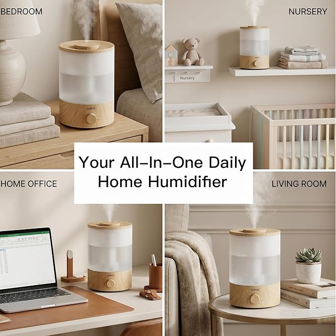 AZEUS 3.5L Ultrasonic Humidifier with 7-Colour Night Light, Aroma Diffuser Compatible Cool Mist Humidifier, Quiet & Adjustable for Bedroom, Nursery, Office