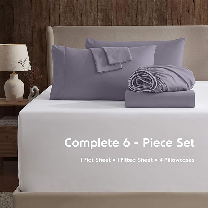 Nestl Extra Deep Queen Sheet Set - 6 Piece Breathable & Cooling Sheets - Hotel Luxury Bedding Set w/18-24 Inch Deep Pockets - Easy & Secure Fit - Super Soft, Wrinkle Free & Comfy - Grayish Purple