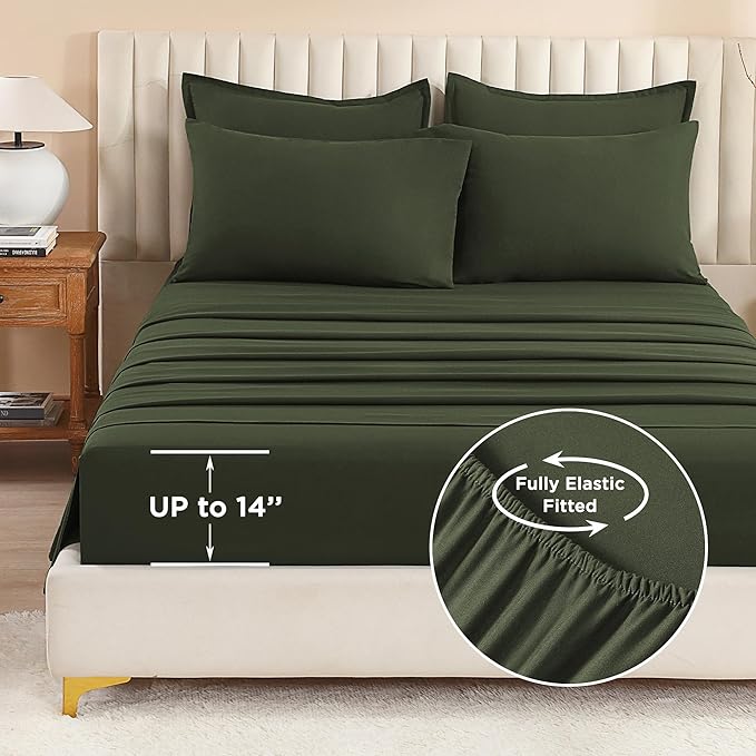 Litanika Comforter Full Size Set Olive Green - 7 Pieces Bed in a Bag Full Bedding Comforter Sets, Plain Lightweight Bed Set with Comforter, Sheets, Pillowcases & Shams