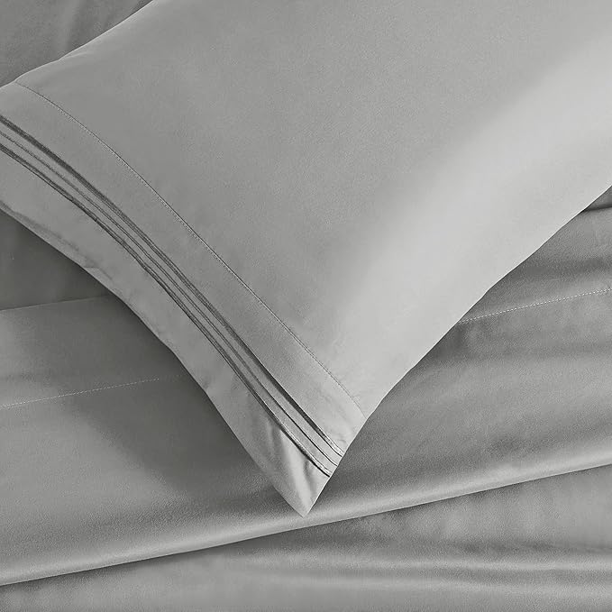 Manyshofu Extra Deep Pocket Queen Sheet Sets - Hotel Luxury 1800 Thread Count Sheets & Pillowcases - Microfiber Bedding Set up to 24" Mattress - Silver Grey Bed Sheets 18-24 Inch Deep Pockets - 4pcs