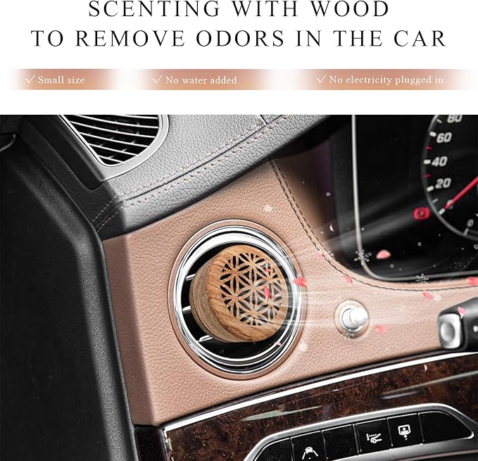 KVAEY 2 PCS Wood Car Essential Oil Diffuser, Wooden Aromatherapy Essential Oils Diffuser with Vent Clip, Wood Vent Clip Air Freshener for Vehicle Office Home Bedroom (Particle Model)