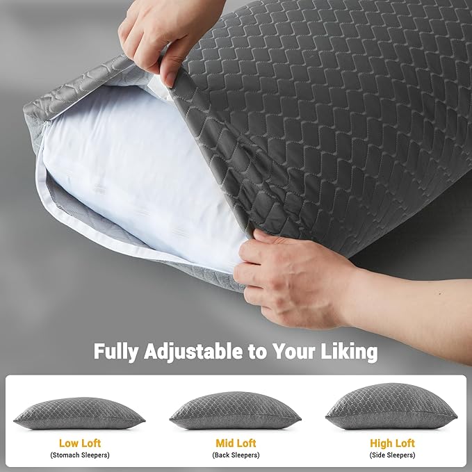 WOLKI King Size Pillows Set of 2 Shredded Memory Foam Pillows 2 Pack, Adjustable Firm Pillow for Side Sleepers, Back, Stomach, Hot Sleepers (20x36)