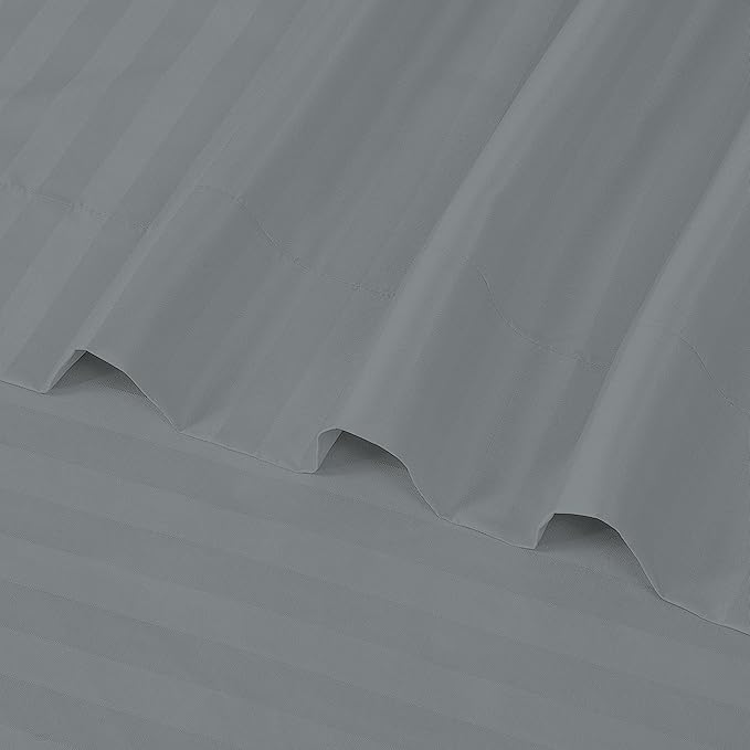 ROYALE LINENS 1500 Thread Count Sateen Dobby Stripe Poly/Cotton Sheet Set - 6 Piece King Bed Sheets - 1 Fitted, 1 Flat, 4 Pillow Cases -Soft Cool & Crisp Sheet Set (King, Monument)