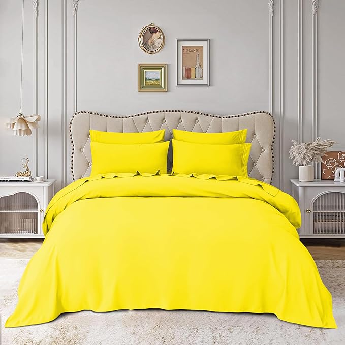 Mocassi Luxury Full 4-Piece Sheet Set - 1800 Premium Hotel Quality - Easy-Fit, Wrinkle, Fade Resistant Bed Sheets and Pillowcases - All Around Elastic Fitted Sheet, Deep Pocket, Yellow