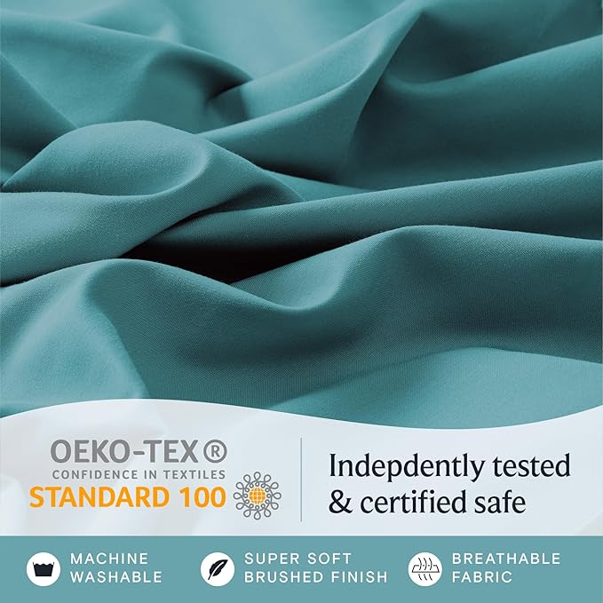 LuxClub 3 PC Sheet Twin Size Sheet Set Bed Sheets Deep Pockets 18" Eco Friendly Wrinkle Free-Kids-Fitted Sheets Machine Washable Hotel Bedding Silky Soft - Teal Twin