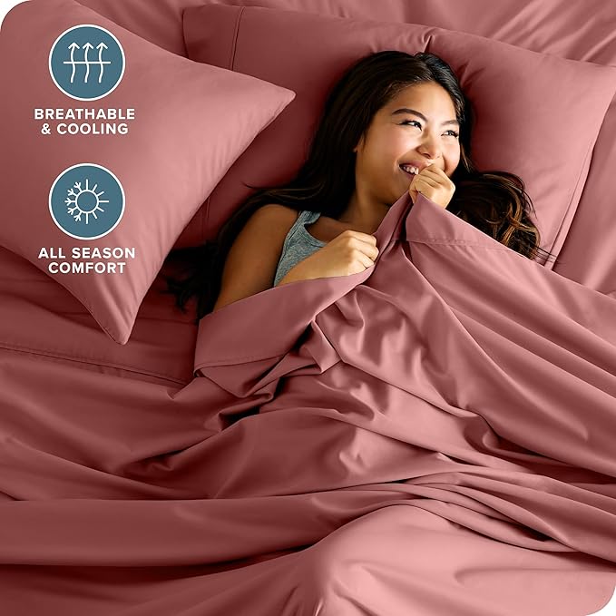 Bare Home Twin XL Sheet Set - 1800 Ultra-Soft Microfiber Twin Extra Long Bed Sheets - Double Brushed - Deep Pockets - Easy Fit - 3 Piece Set - Bedding Sheets & Pillowcases (Twin XL, Dusty Rose)