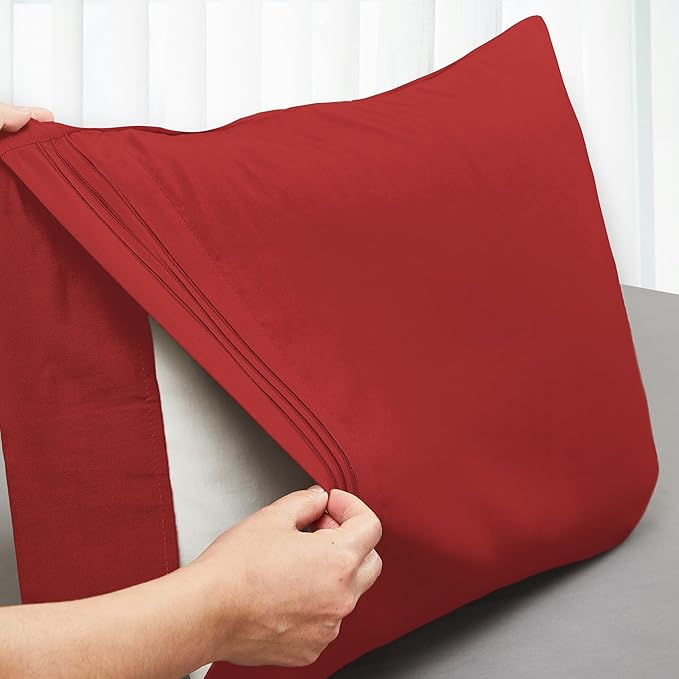Mocassi 2-Piece Premium Standard/Queen Pillowcase Set 1800 Series Hotel Quality Microfiber - Soft and Breathable with 3-Line Embroidery Wrinkle and Stain Resistant, Easy Care, 20" x 30", Rust