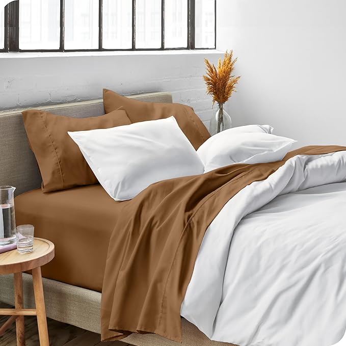 Bare Home Twin Sheet Set - 1800 Ultra-Soft Microfiber Twin Bed Sheets - Double Brushed - Deep Pockets - Easy Fit - 3 Piece Set - Bedding Sheets & Pillowcases (Twin, Caramel)