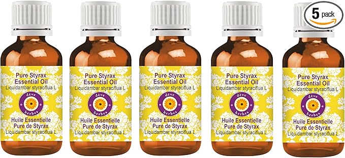 Deve Herbes Pure Styrax Essential Oil (Liquidambar styraciflua L) Steam Distilled (Pack of Three) 100ml X 5 (16.9 oz)