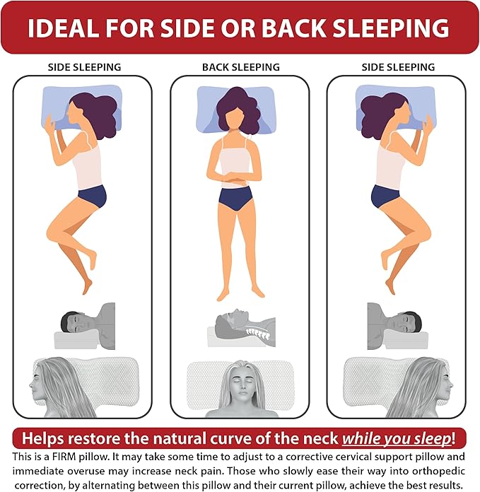 Therapeutica Cervical Orthopedic Foam Pillow - Neck Support Pillow for Side & Back Sleepers - Ergonomic Pillow for Neck Support, Relief, & Spinal Alignment – Large Size, Firm, White