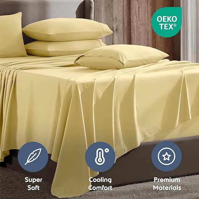 Nestl Extra Deep King Sheet Set - 6 Piece Breathable & Cooling Sheets - Hotel Luxury Bedding Set w/18-24 Inch Deep Pockets - Easy & Secure Fit - Super Soft, Wrinkle Free & Comfy - Custard Yellow
