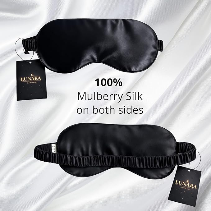 Silk Sleep Mask for Women & Men – 100% Mulberry Silk Eye Mask for Sleeping, 22 Momme, Soft & Light Blocking, Hypoallergenic, Black Silk Sleep Mask for Deep Restorative Sleep – by LUNARA