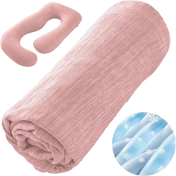 Sasttie Cooling Pregnancy Pillow Cover, 57-inch U Shaped Pregnancy Pillow Case, Fits 55 to 57 Inch Maternity Pillow, Blush (No Pillow Insert)