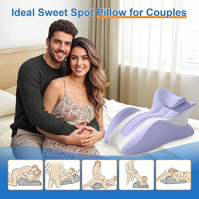 Memory Foam Wedge Pillow, Ergonomic Contoured Intimacy Couples Pillow, 27° Angled Neck Support Pillow Back Support Cushion, Multi-Functional Bed Position Pillow with Removable Cover Purple