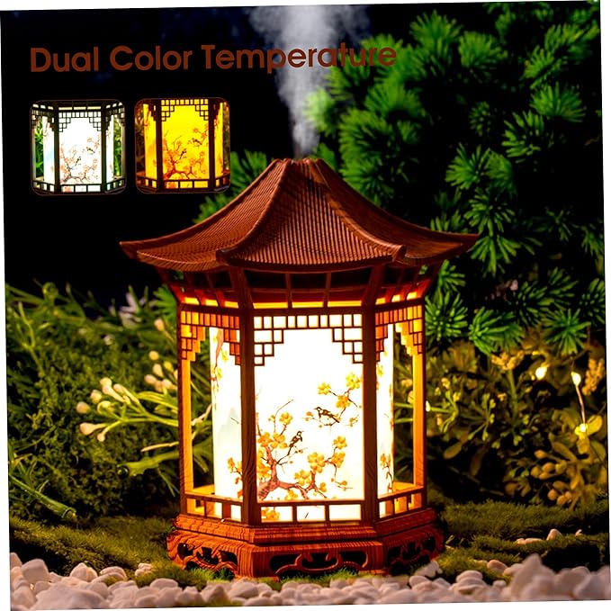 Essential Oil Diffusers, Chinese Lantern Aroma Diffuser & Night Light - 160ml Essential Oil Diffuser with Dual Mist Modes, Dual Color Temperatures, Shallow Wood Grain for Bedroom Office, Khaki, Essen