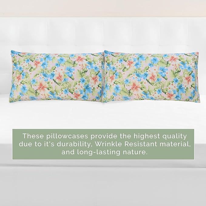Elegant Comfort Ultra Soft Set of 2 Floral Print Pillowcases - 1500 Premium Hotel Quality Microfiber, Soft and Smooth Envelope Closure 2-Piece Pillow Covers - King, Magnolia