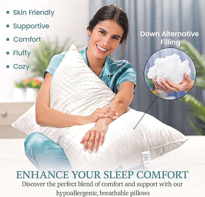 King Size Pillows Set of 2 Down Alternative – Soft & Fluffy King Pillow with Cotton Cover, Hotel Quality Pillows for Bed, Perfect Bed Pillows for Side and Back Sleepers, Size 20"x36"