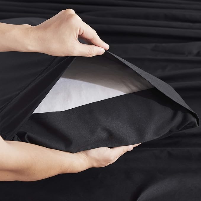 Nestl Extra Deep Full Sheet Set - 6 Piece Breathable & Cooling Sheets - Hotel Luxury Bedding Set w/18-24 Inch Deep Pockets - Easy & Secure Fit - Super Soft, Wrinkle Free & Comfy - Black