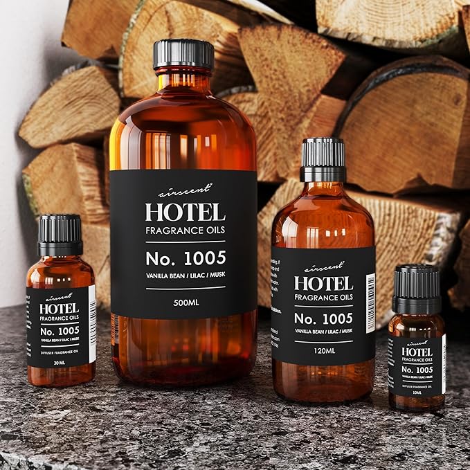 AirScent Hotel Diffuser Oil No. 1005 - Vanilla Bean Lilac Sandalwood - Hotel Scent Dupe - Premium Fragrance Oil for Ultrasonic and Waterless Diffusers and Crafting - 30 mL, 1 fl oz Glass Bottle