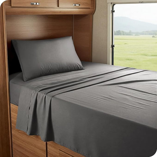 Bare Home RV Bunk Sheet Set - 1800 Ultra-Soft Microfiber RV Bunk Bed Sheets - Double Brushed - Deep Pockets - Easy Fit - 3 Piece Set - Bedding Sheets & Pillowcases (RV Bunk (30x75), Grey)