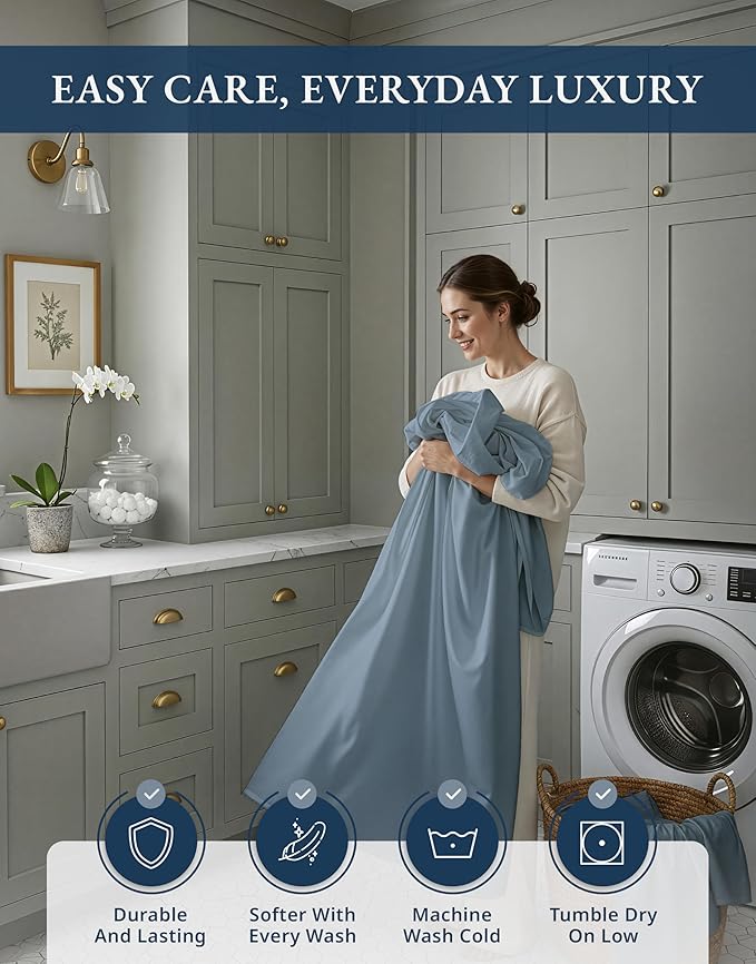 LANE LINEN Luxury Hotel Style 100% Egyptian Cotton Bed Sheets Full Size, Mercerized Cotton, No Pill Fade Resistant Sustainably Produced Full Bedding Sheets & Pillowcases- French Blue