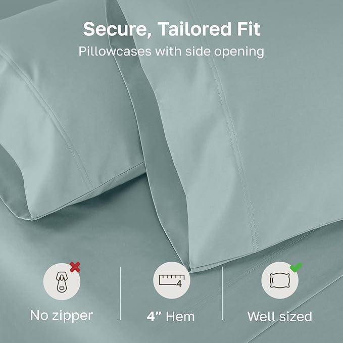 Heirloom Soft, Smooth & Thick Certified 800 Thread Count 100% Cotton Sateen, 2 Pillow Cases King Size, Fits King Pillows (Soft Celadon)