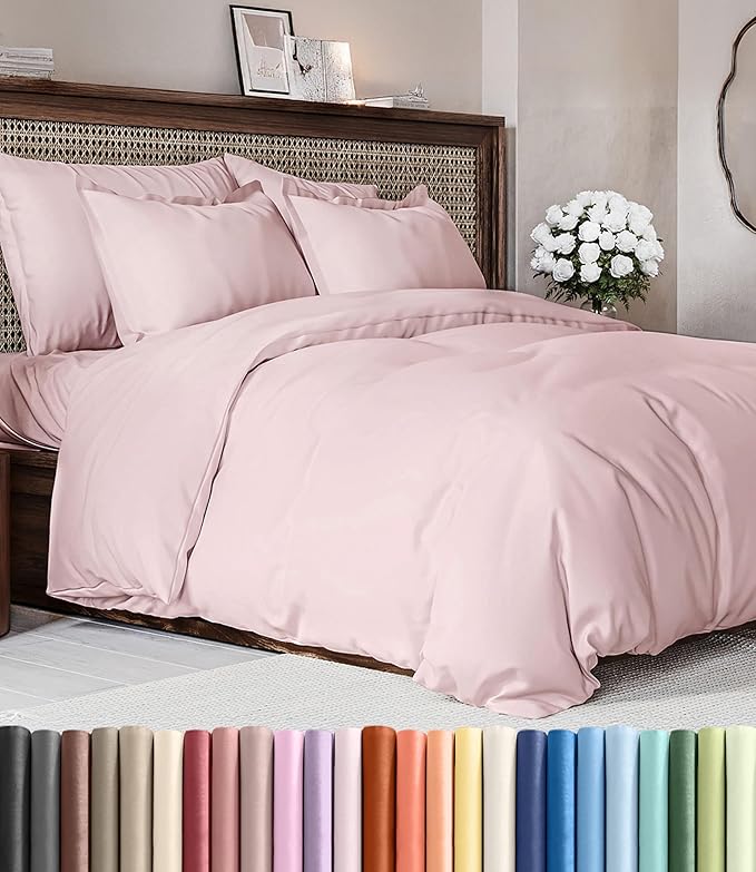 Duvet Cover King Size Set - Extra Soft King Duvet Cover 104" x 90" with 2 Pillow Shams - Hotel Luxury, Easy Care & Fade Free with Zipper Closures & Ties - Comfy, Cozy and Breathable (Lavender Pink)