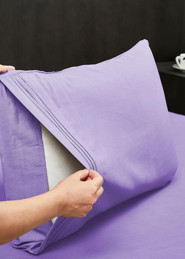 Mocassi Luxury Split King 5-Piece Sheet Set - 1800 Premium Hotel Quality - Easy-Fit, Wrinkle, Fade Resistant Bed Sheets and Pillowcases - All Around Elastic Fitted Sheet, Deep Pocket, Lilac