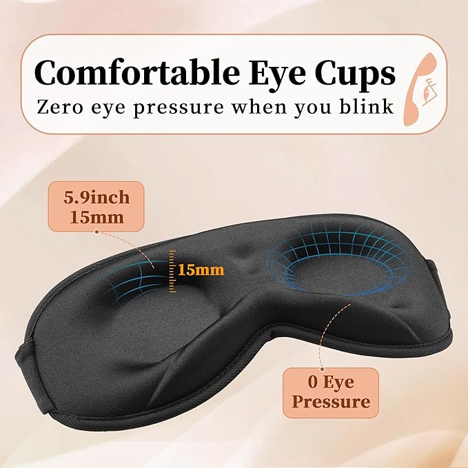 3D Sleep Mask for Men&Women, 2 Pack Contour Eye Masks for Sleep, Side Sleeping Mask for Men&Women, Blackout Eye Mask for Sleeping Eye Mask, Airplane Travel Essentials for Men, Meditation Black & Black