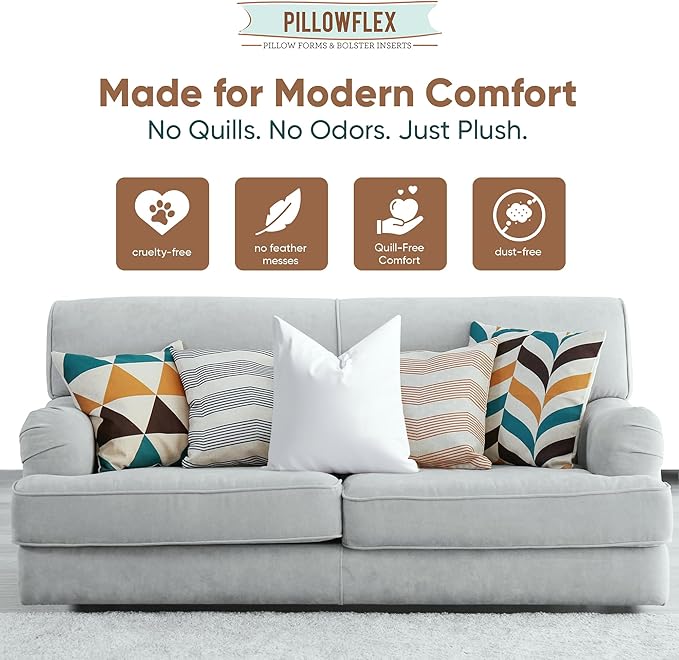 Pillowflex Synthetic Down Pillow Insert - 25x25 Euro Down Alternative, Ultra Soft Large Square European Throw Pillow, Bed Sham- 1 Decorative Form