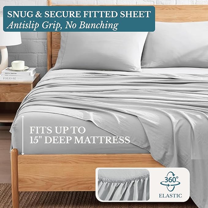 Casa Platino Twin Sheets, 3 Piece Set, Pre-Washed Ultra Soft & Breathable Bed Sheets Set, Brushed Microfiber Sheet, Fade Resistant Bedding with Deep Pockets – Silver