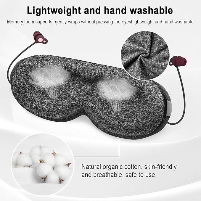 3D Sleep Mask with Bluetooth Headphones, Sleeping Earbuds with HD Mic, Sleep Eye Mask for Side, Zero Eye Pressure, Blackout Eye Mask for Sleep Travel, Elastic Band Eye Masks, for Men Women Gifts,Grey