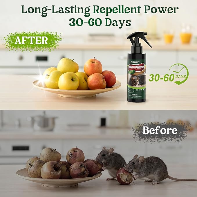 Peppermint Oil Spray for Rodents-Rodent Repellent for Car Engines,Repel Mouse/Mice/Squirrel for Indoor&Outdoor,Natural&Plant Based,300ml