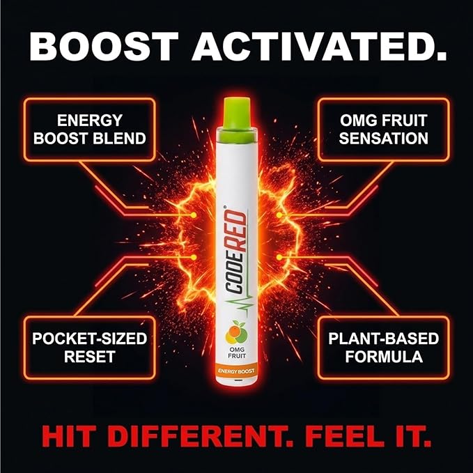 Code Red V-Aid OMG Fruit Herbal Diffuser - Energy Boost Blend Stick with Ginseng, Guarana & Ginkgo Biloba - Plant-Based, Pocket-Sized Reset Ritual - Glow-in-the-Dark Ring - U.S. Lab Tested - 1 Count