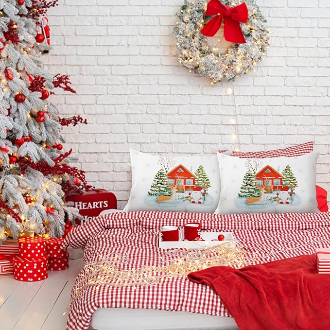 YIYEA Christmas King Size Pillow Cases Set of 2, Ultra Soft Double Brushed Microfiber Pillowcases King, Christmas Bed Pillow Covers, Fade Resistant, Easy Slip-On (20"x36")