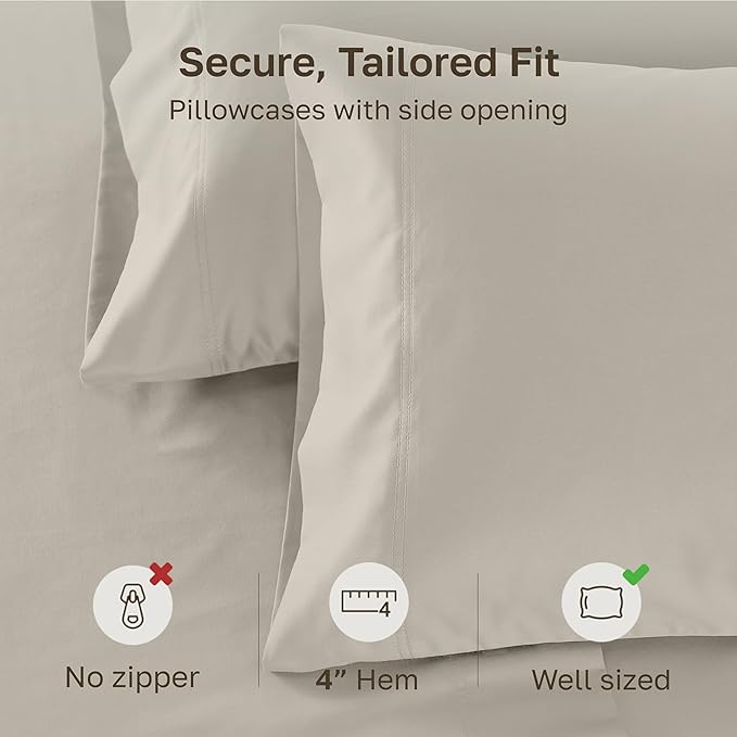 California Design Den Premium King Size Pillowcases Set of 2-600 Thread Count Sateen, Natural 100% Cotton Pillowcases King, Crisp, Durable Bedding - Soft Linen
